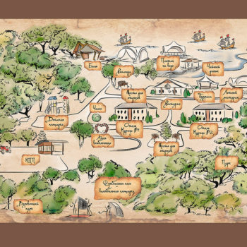 Карта парк-отеля Мечта ручной работы. Акварель и немного фотошопа