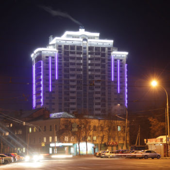 Проект архитектурной подсветки фасада многоэтажки СК Зенит. Орел, ул.Комсомольская, 89