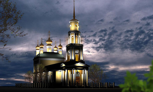 Архитектурная подсветка Ахтырского собора в Орле. Трехмерная визуализация