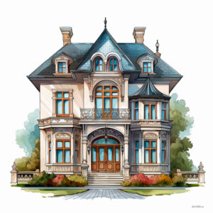 Эскиз фасада загородного дома в викторианском стиле